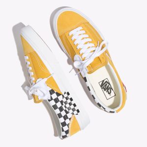 Vans Erkek Kaykay Ayakkabısı Checkerboard Slip-On Cap Sarı/Beyaz | 35568-719